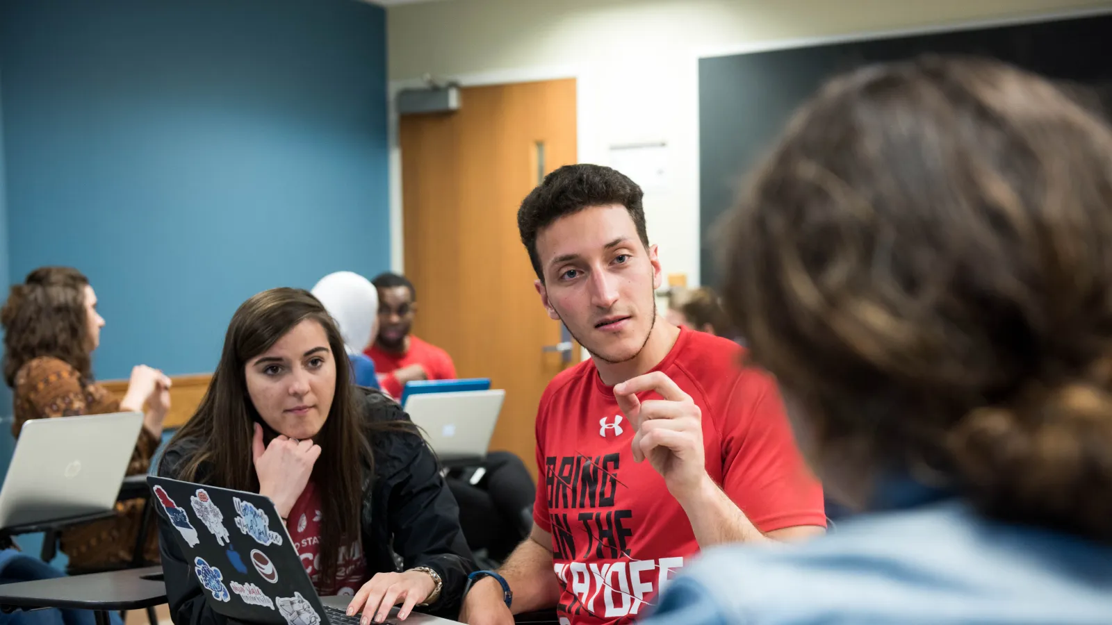 Students work on a group project